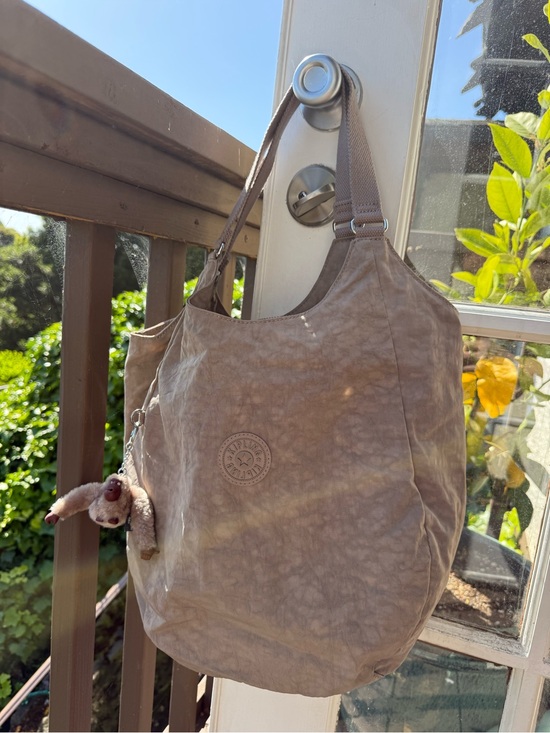 Kipling Handbags - Kipling Taupe Nylon Shoulder Bag with Monkey Keychain